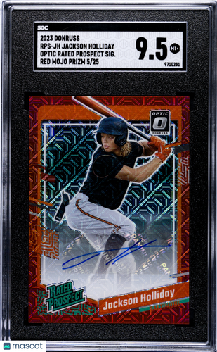2023 Optic Jackson Holliday #RPS-JH Sigs. Red Mojo Prizm /25 SGC 9.5