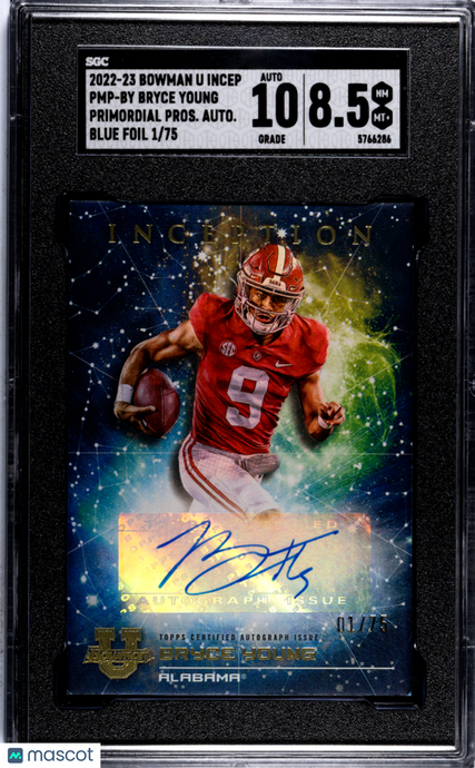 2022 Bowman U Inception Bryce Young #PMP-BY  Auto Blue Foil SGC Auto 10
