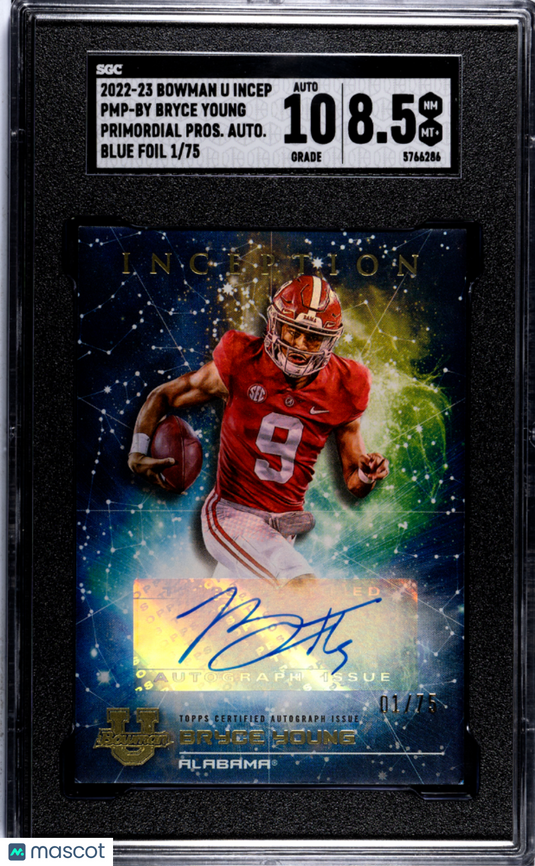 2022 Bowman U Inception Bryce Young #PMP-BY  Auto Blue Foil SGC Auto 10