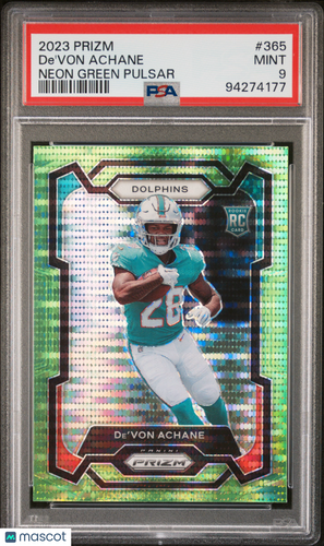 2023 Panini Prizm De'von Achane #365 Neon Green Pulsar PSA 9