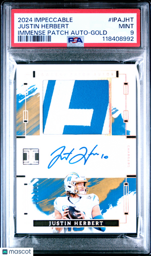 2024 Impeccable Immense Patch Autographs Justin Herbert #IPAJHT Gold /10 PSA 9