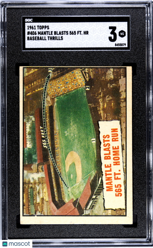 1961 Topps Mantle Blasts 565 FT. HR #406 Baseball Thrills SGC 3