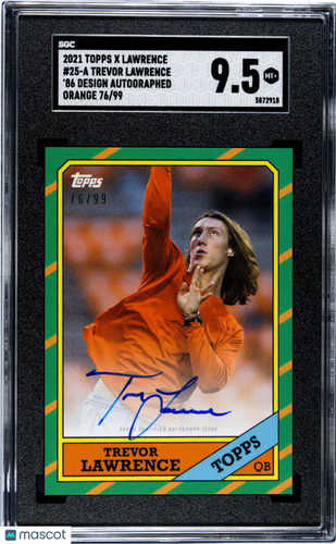 2021 Topps X Lawrence Trevor Lawrence #25-A '86 Design Auto Orange /99 SGC 9.5