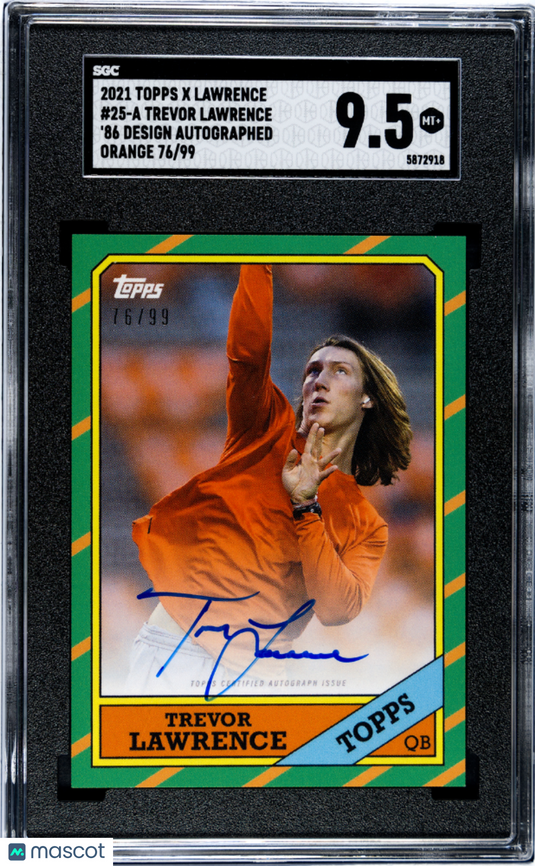 2021 Topps X Lawrence Trevor Lawrence #25-A '86 Design Auto Orange /99 SGC 9.5
