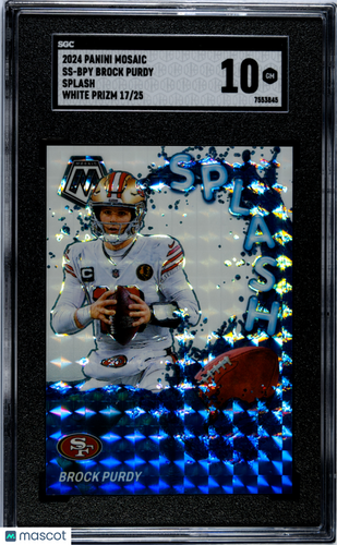 2024 Panini Mosaic Brock Purdy #SS-BPY Splash White Prizm /25 SGC 10