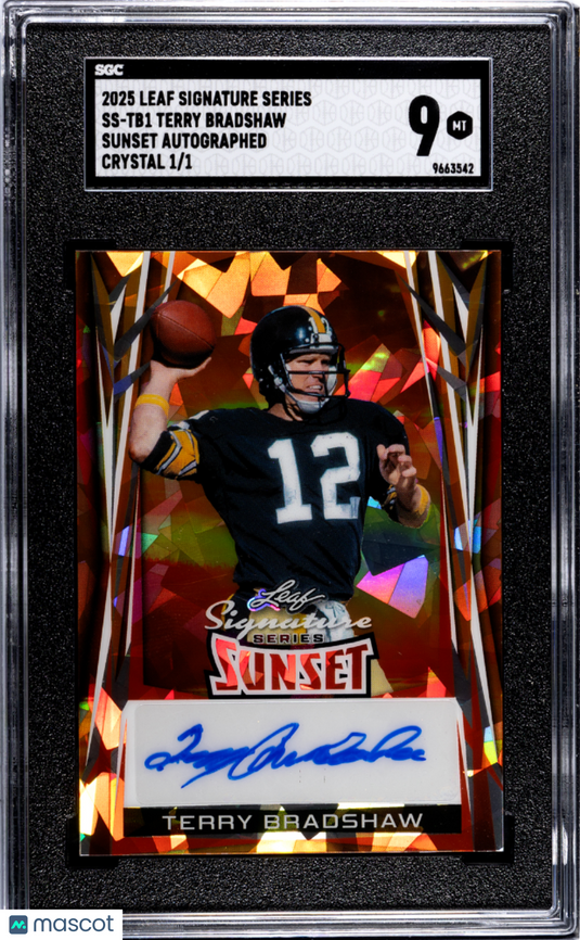 2025 Leaf Signature Terry Bradshaw #SS-TB1 Sunset Autograph Crystal  SGC 9