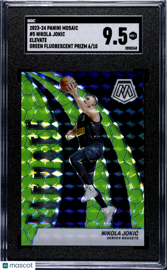 2023 Panini Mosaic Nikola Jokic #5 Elevate Green Fluorescent Prizm /10 SGC 9.5