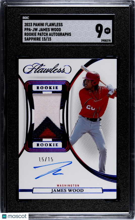2023 Panini Flawless James Wood #PPA-JW Rookie Patch Autos. Sapphire SGC 9